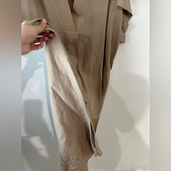 Zara oversized Beige linen belted V-Neck Dress size small new with tags - Picture 4 of 13